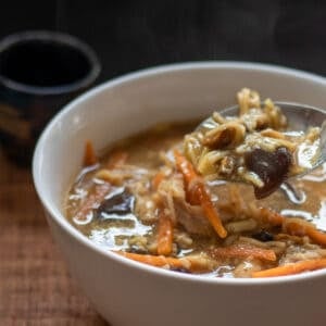 a spoonful of hot and sour chicken soup