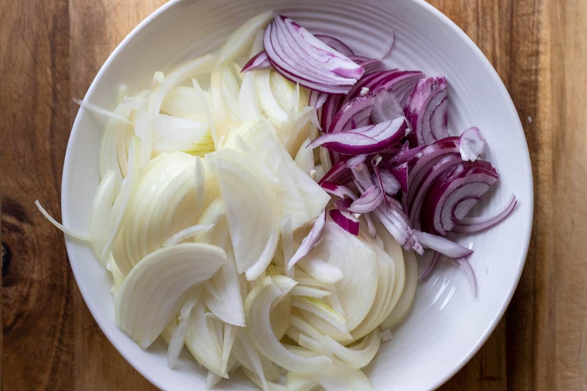 thinly sliced onions for French onion soup