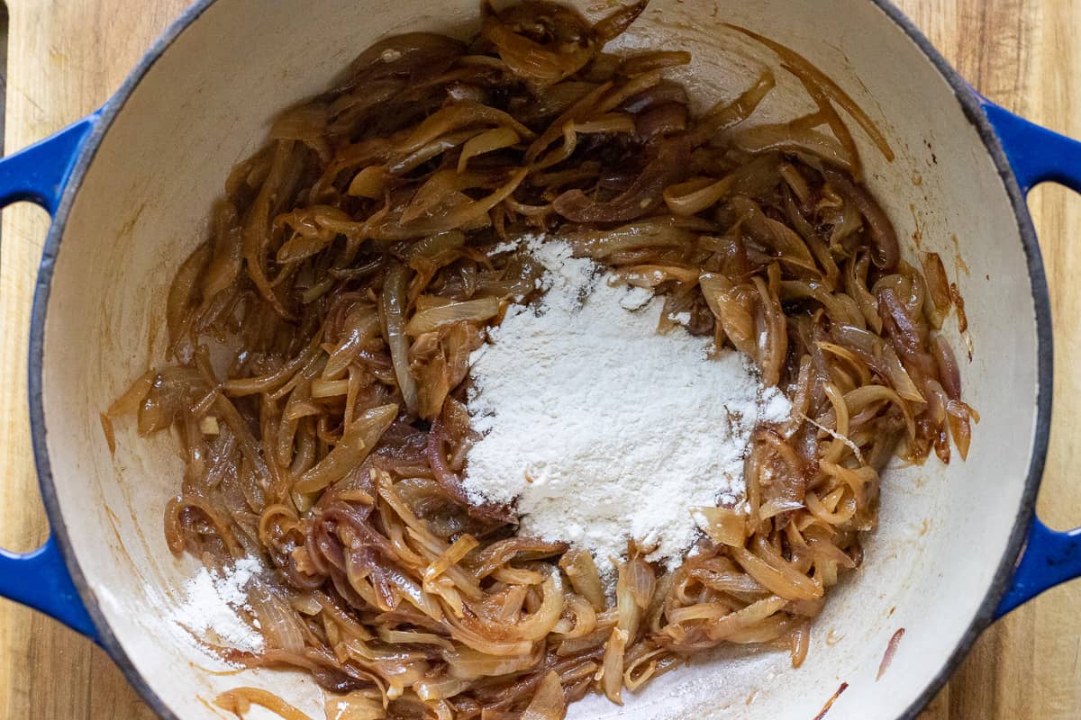 flour is added to caramelised onions