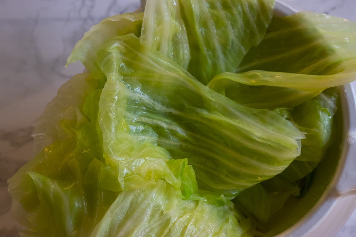 Blanched cabbage leaves for Lahana Sarmasi
