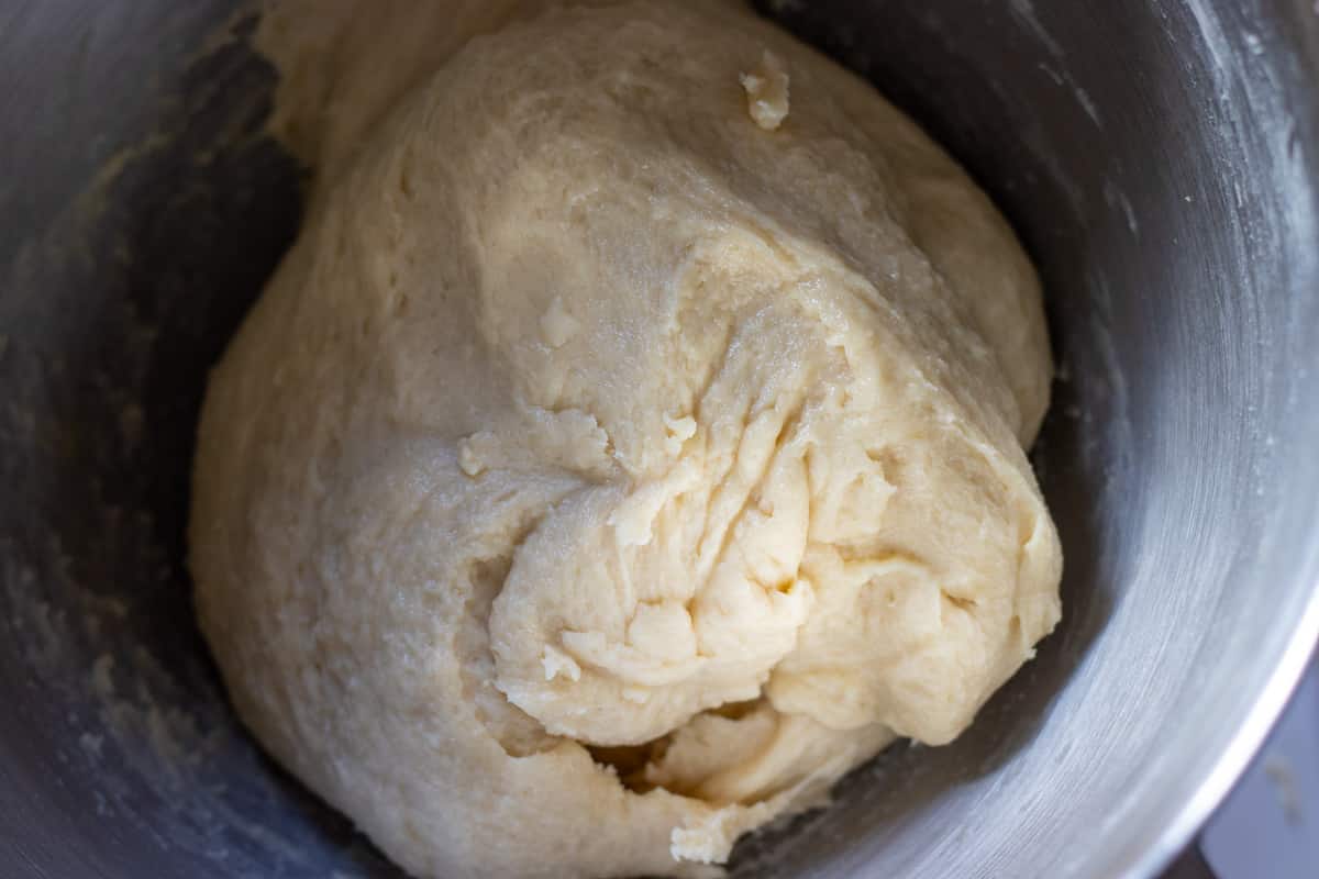 the eggs and softened butter are added to the dough