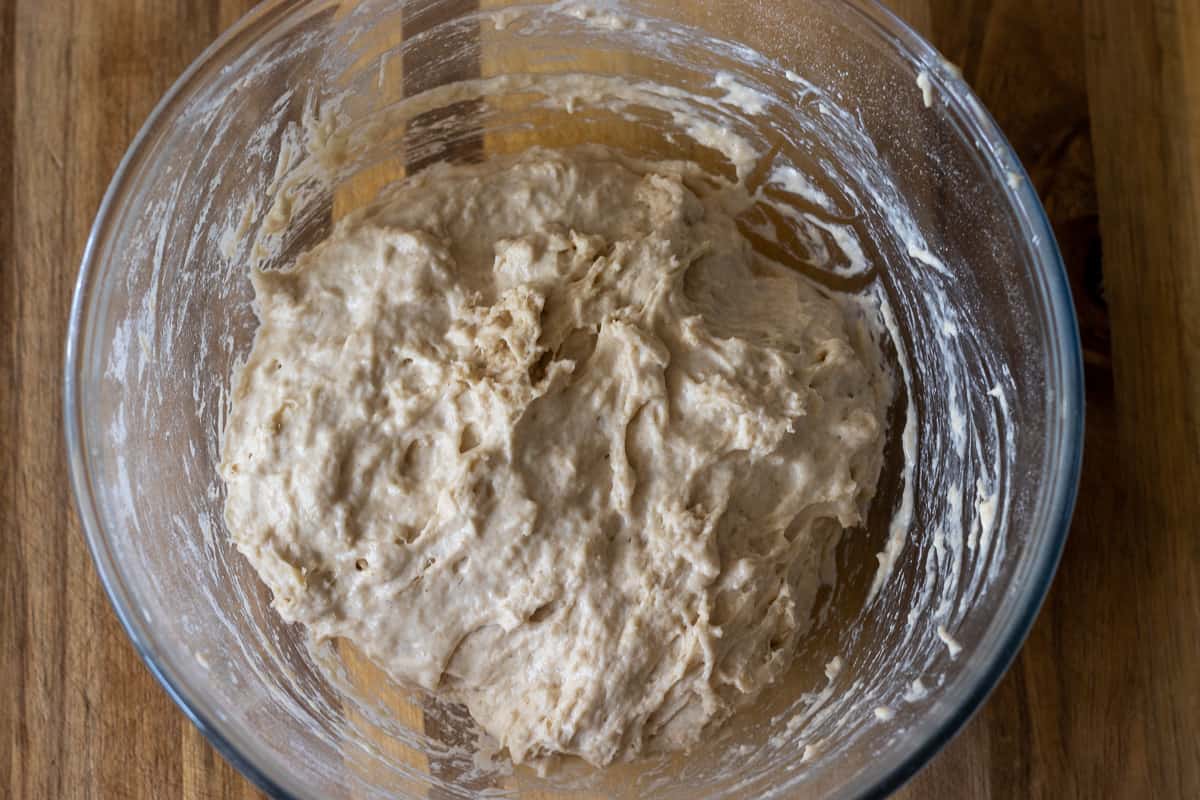 The rest of the flour is added to form a soft dough