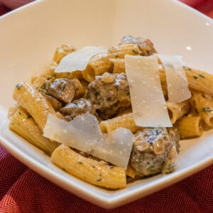 Swedish meatballs served with pasta and parmesan