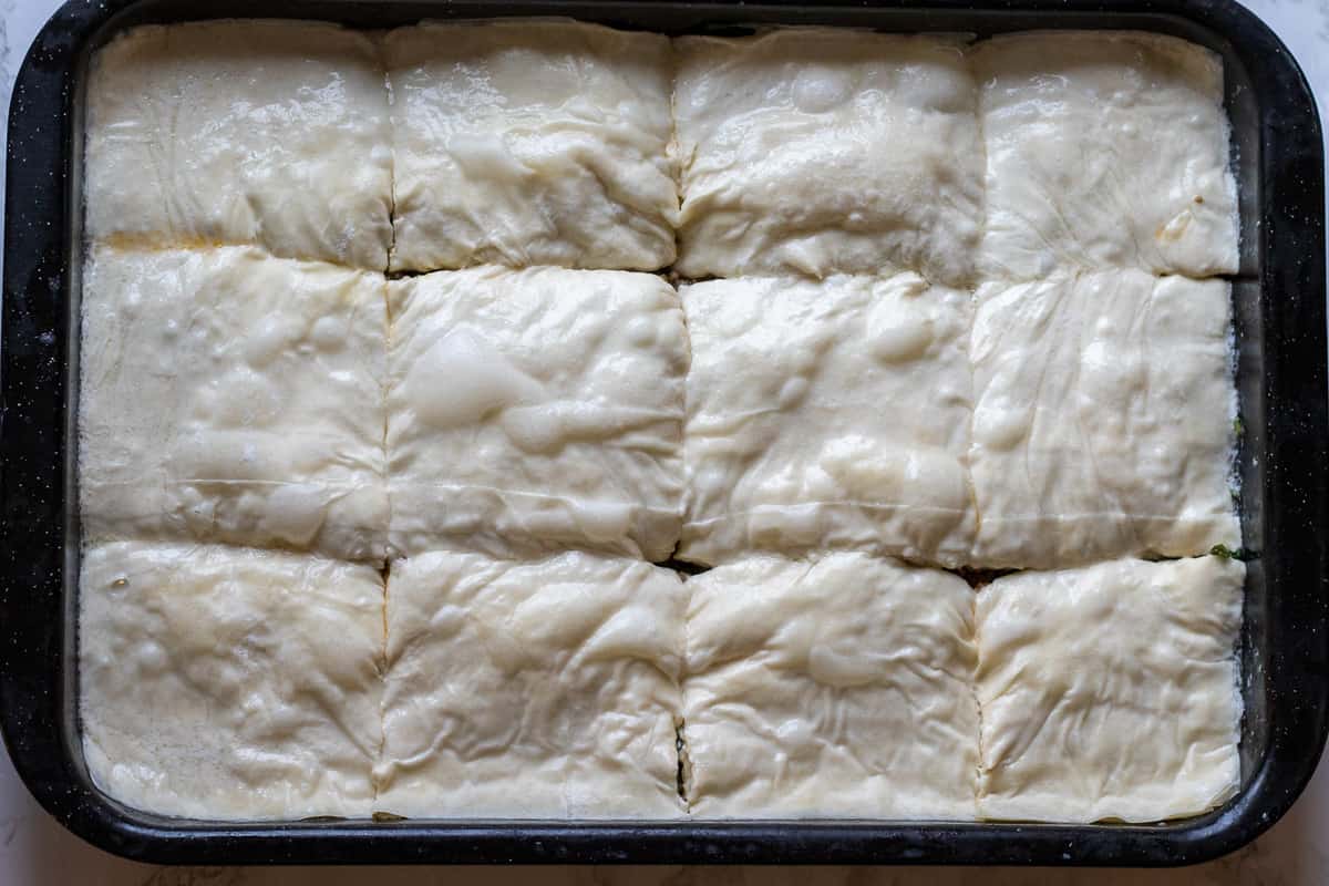 phyllo pie is cut into 12 squares