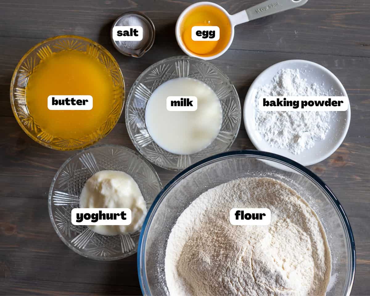labeled picture of ingredients for making the pastry