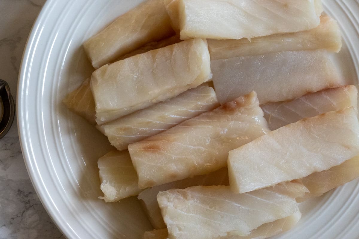 fish fillets are cut in strips