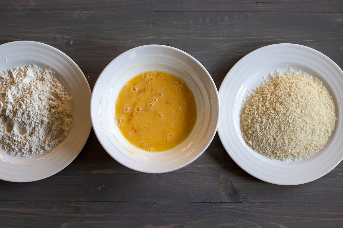 flour, egg and breadcrumbs for fish sticks