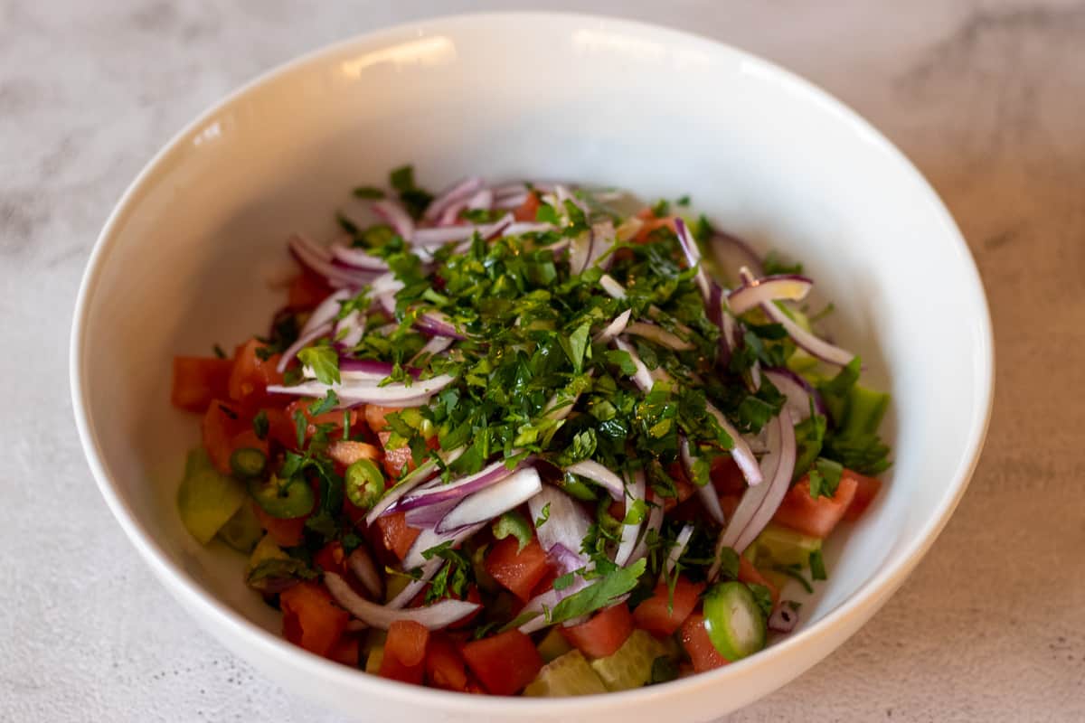 turkish chopped vegetables salad served in a bowl