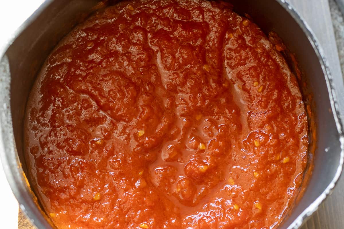 tomato sauce in a small saucepan