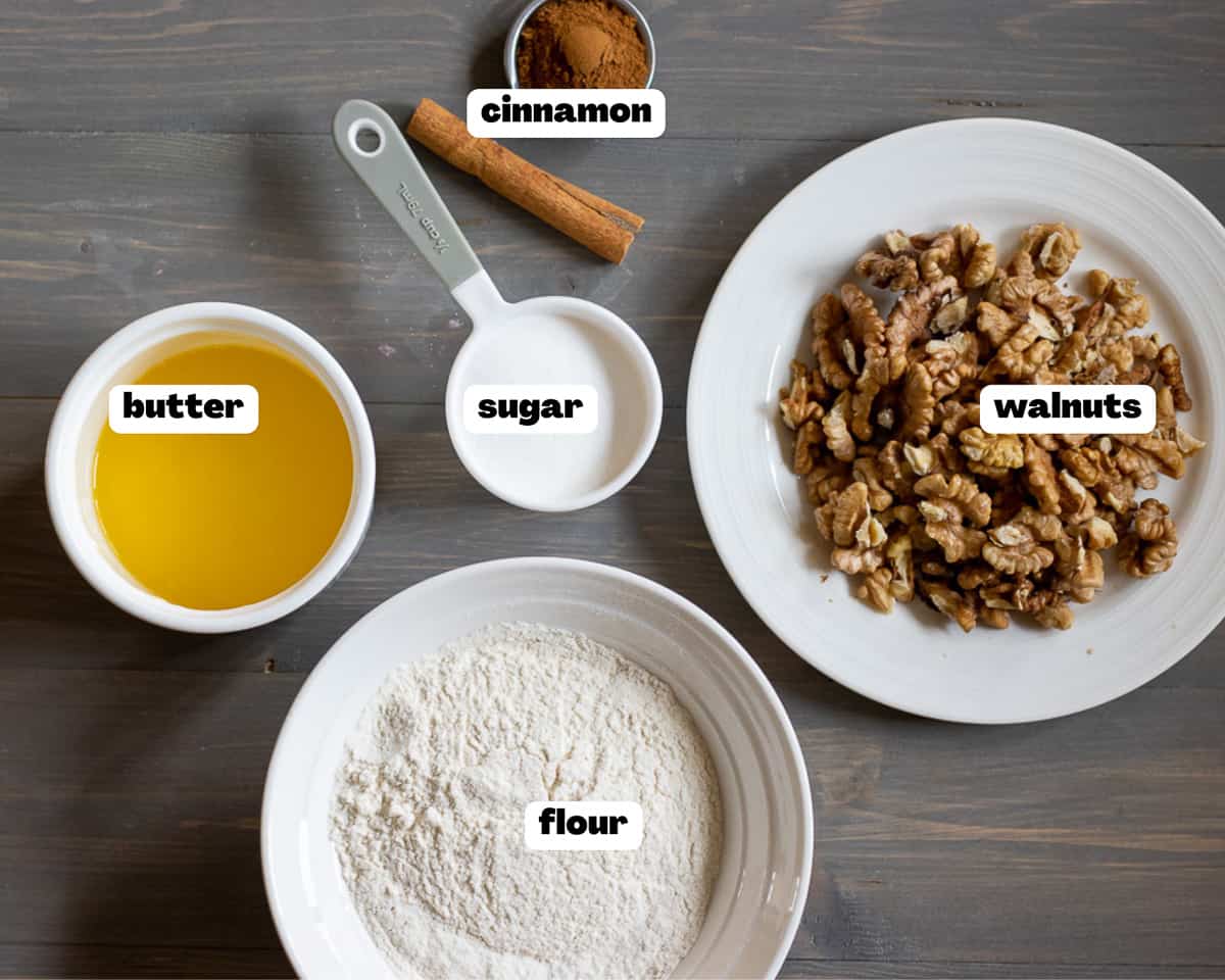 Labelled picture of ingredients for the crumble