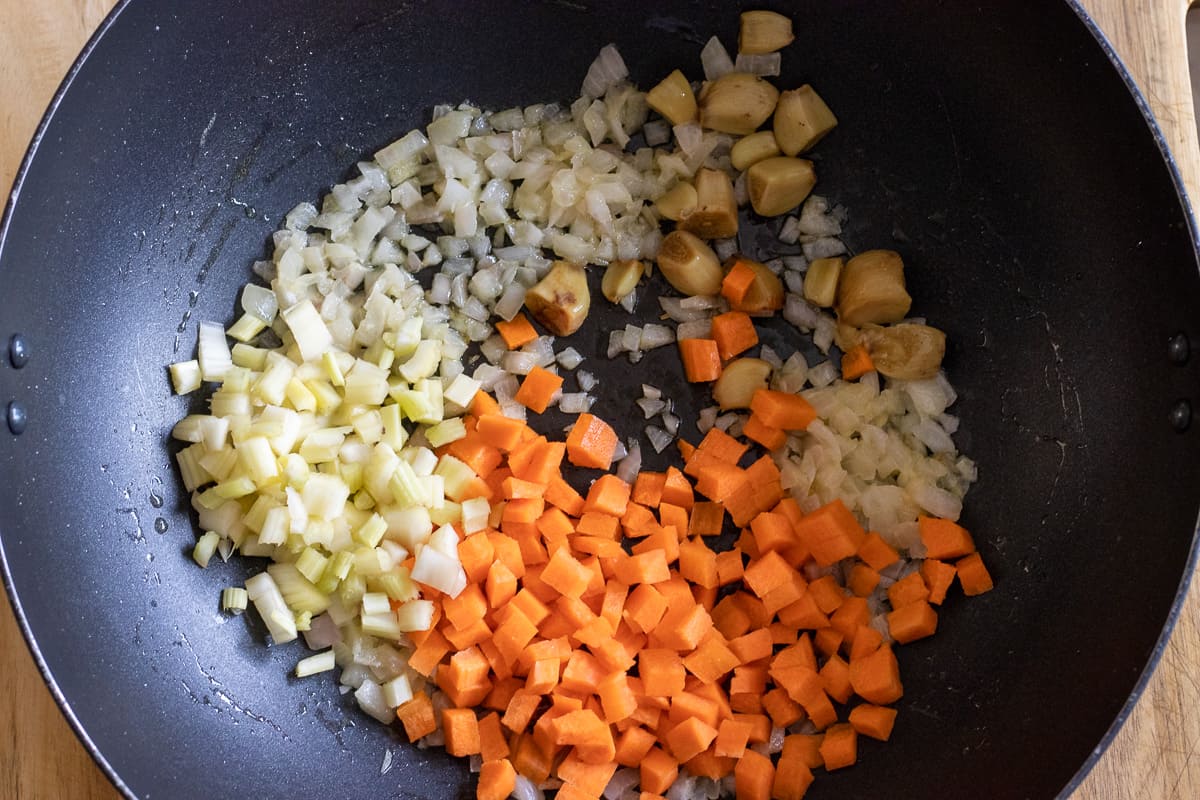 sautéing the carrots, garlic and celery