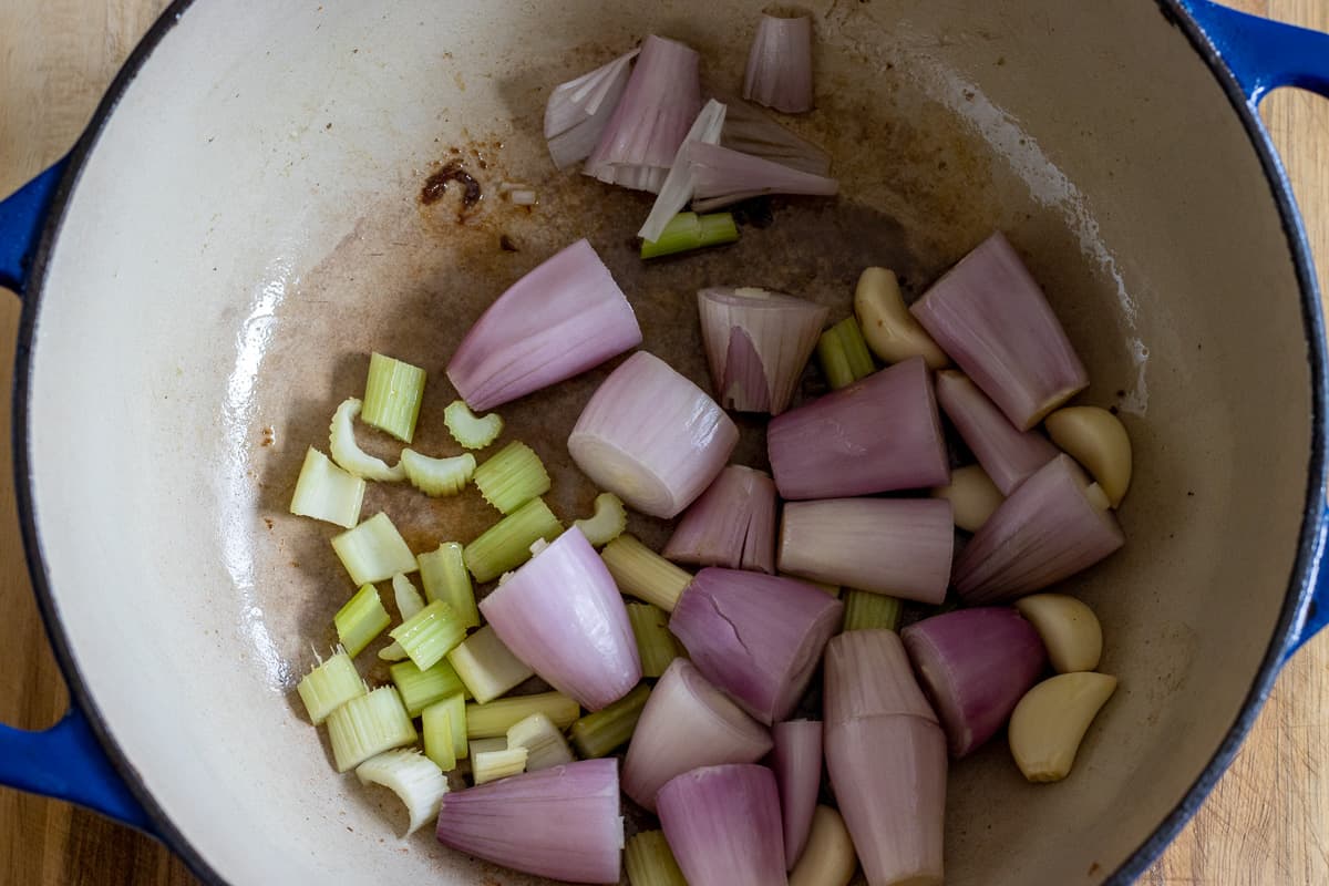 Sautéing the onions and celery in dutch oven