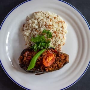 Karniyarik served with turkish rice