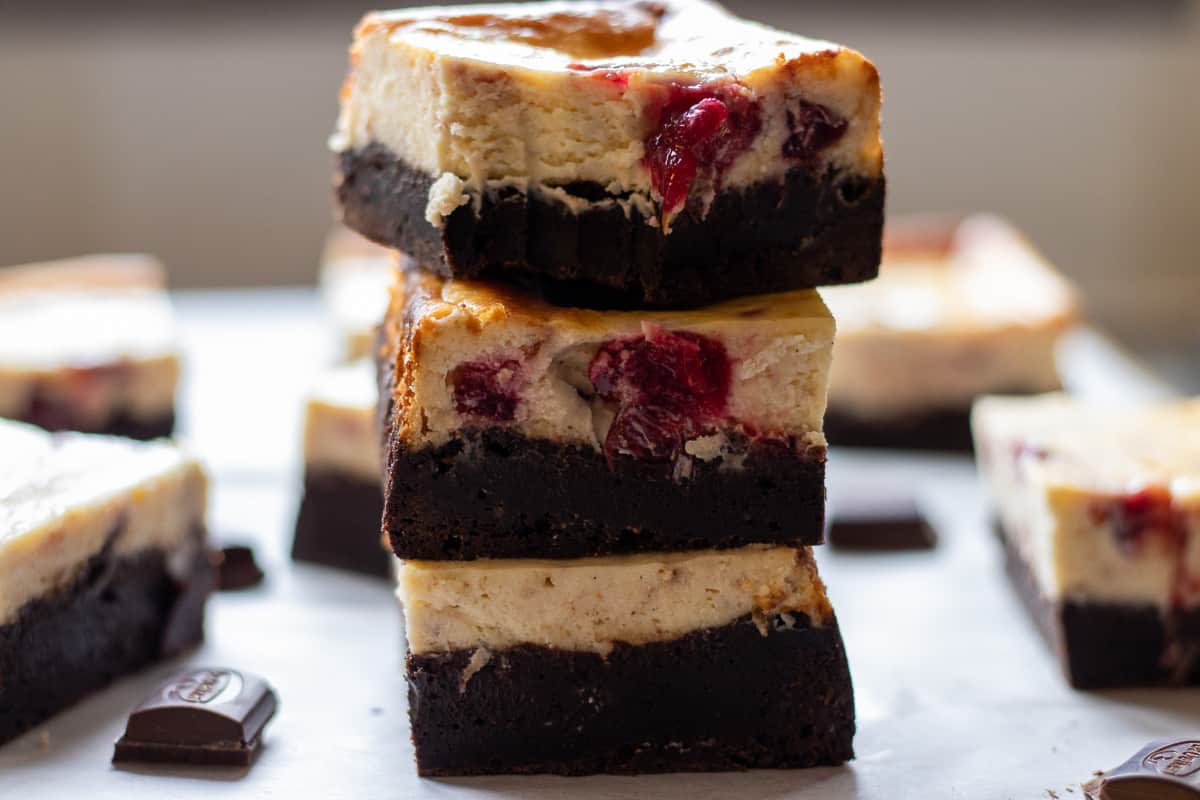 3 pieces of cranberry cheesecake brownies