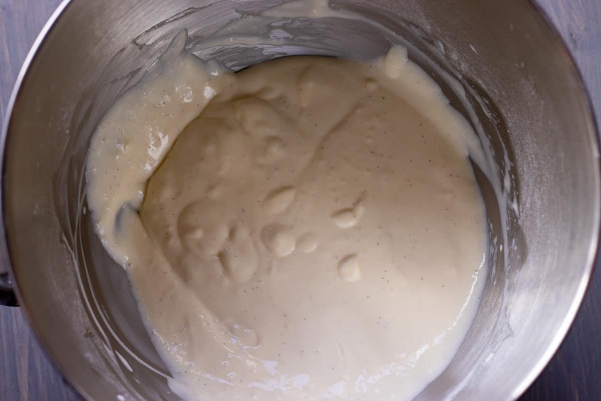 double cream, vanilla and flour are added to cream cheese