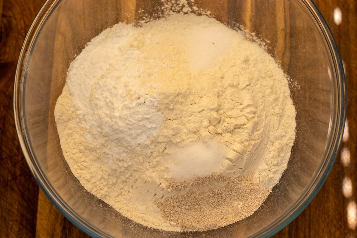 dry ingredients for guyanese roti are placed in a bowl