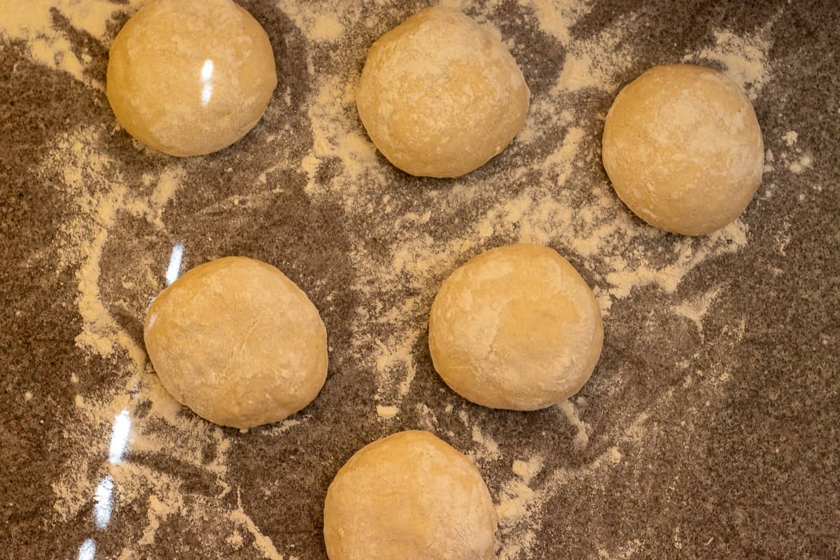 the dough for Guyanese roti is divided into 6 equal balls