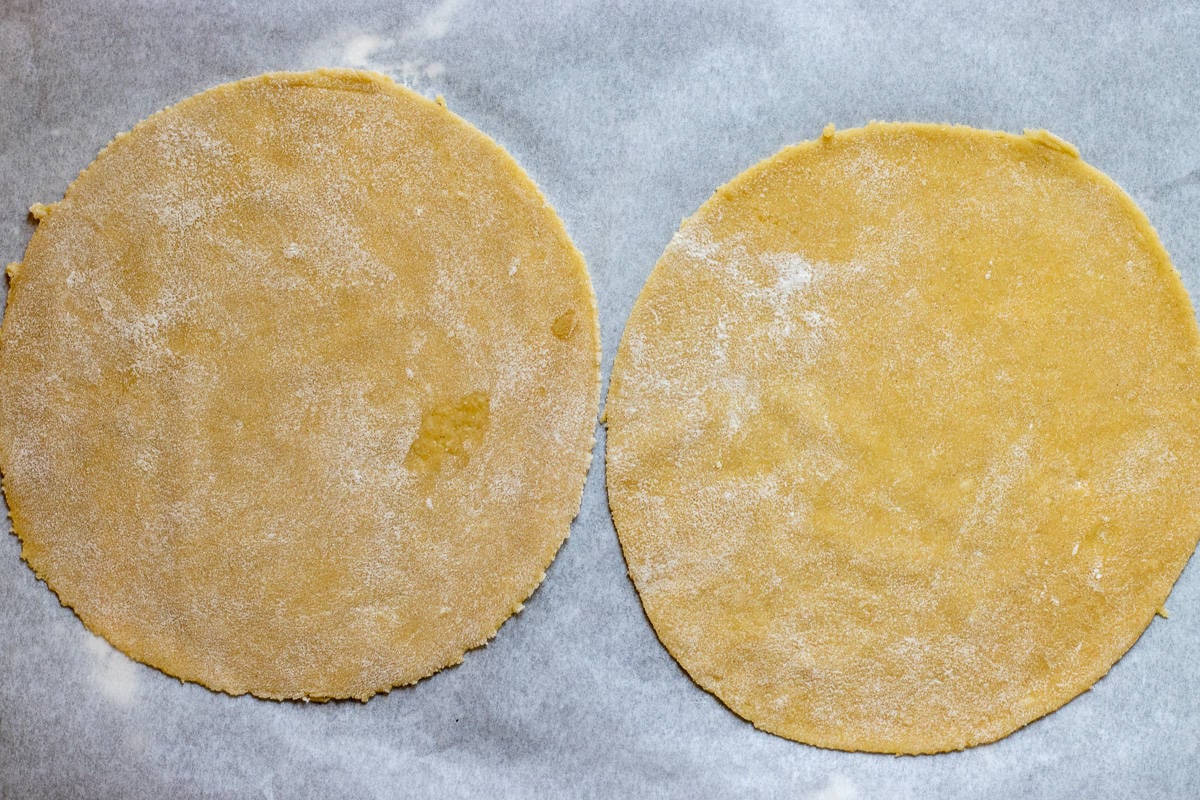 2 dough circles are placed on a baking sheet