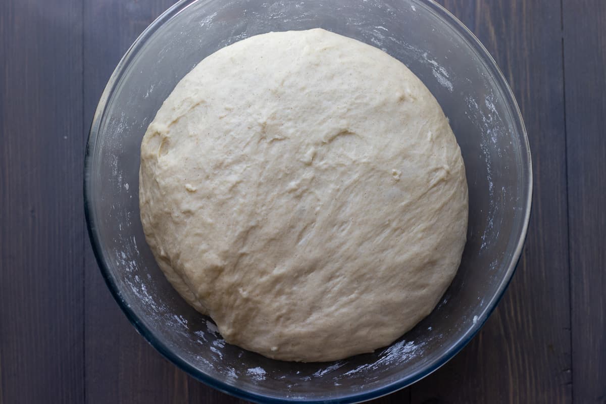 the dough for Italian cheese bread has doubled in size