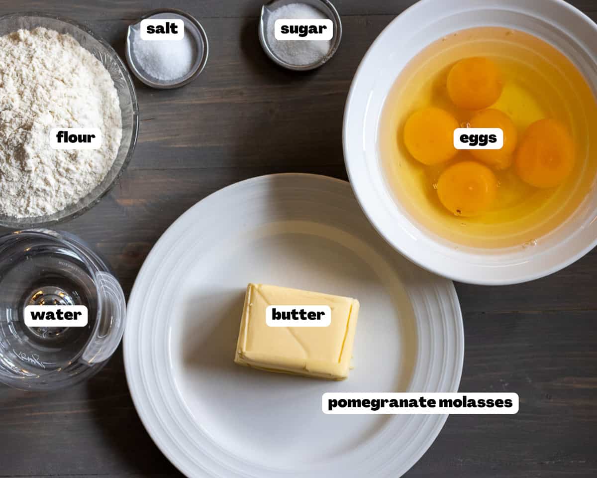 Labelled picture of ingredients for chop pastry
