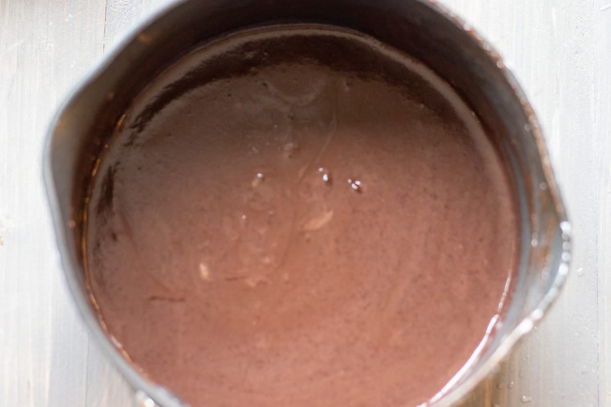 chocolate sauce is simmered for a minute