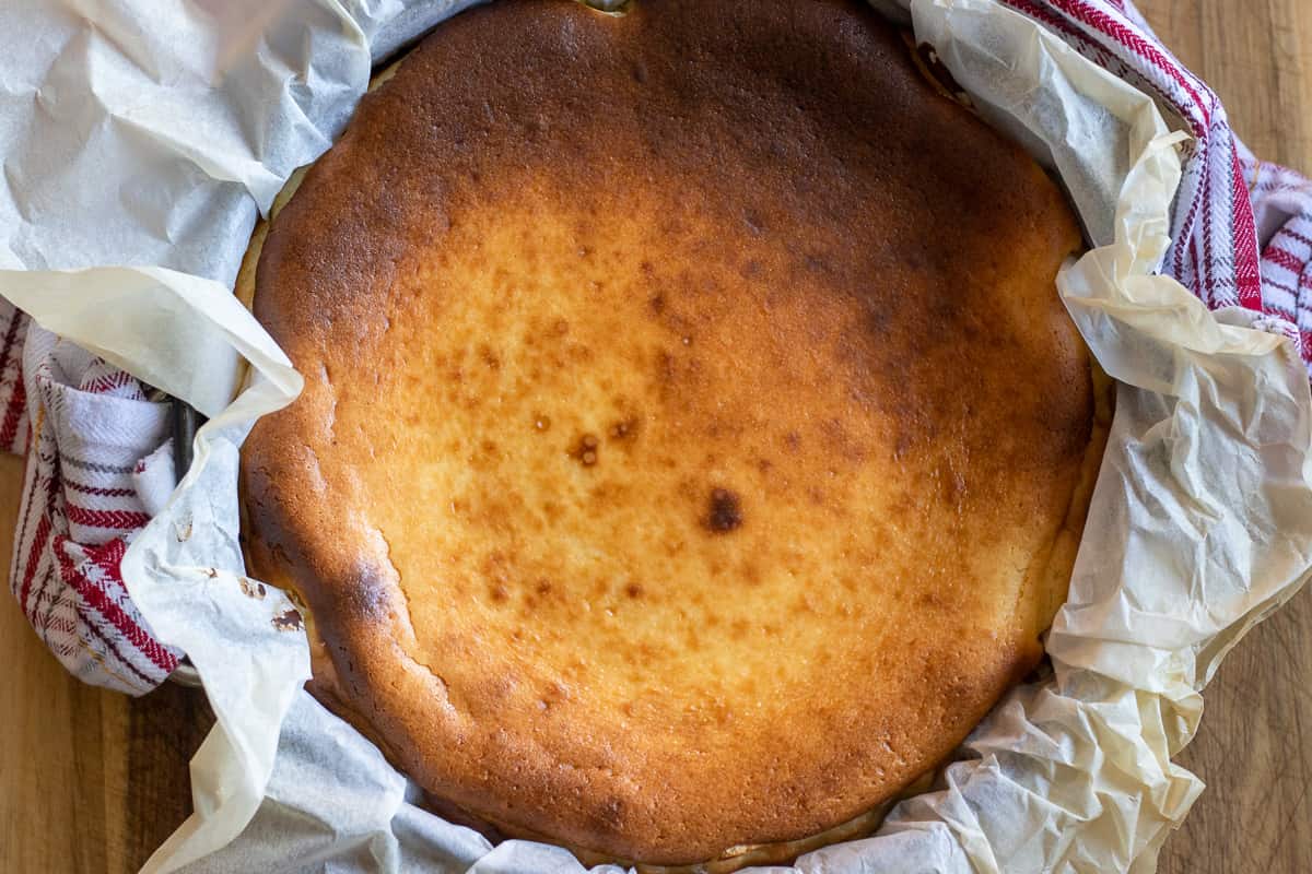 San Sebastián cheesecake is baked until the top is golden