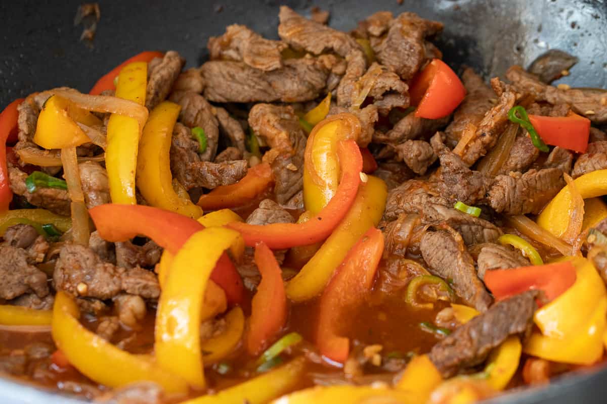 stock is added to Jamaican pepper steak