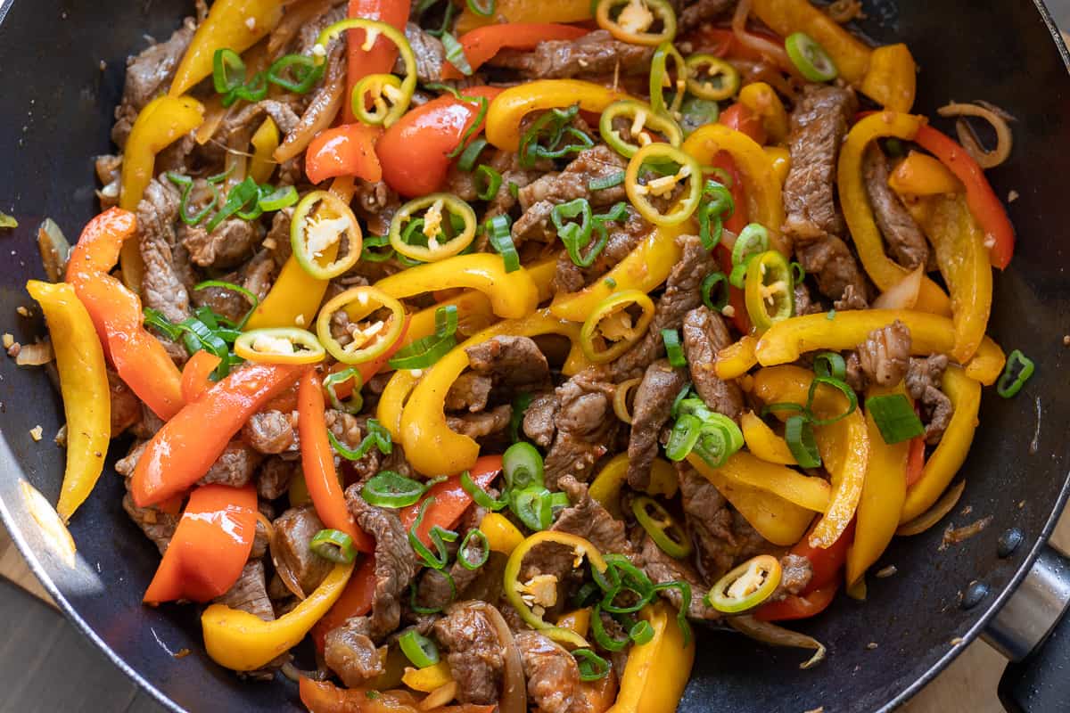 Jamaican style pepper steak is ready to serve