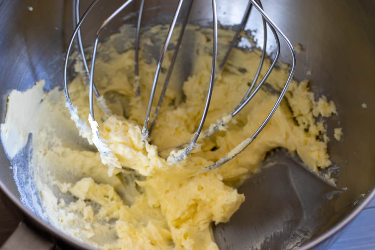 beating the butter with sugar until fluffy