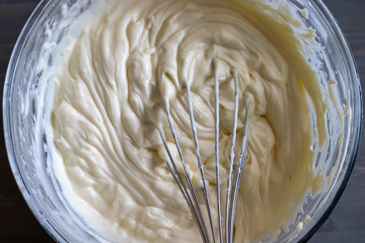 mascarpone cheese is added to egg yolk&sugar mixture