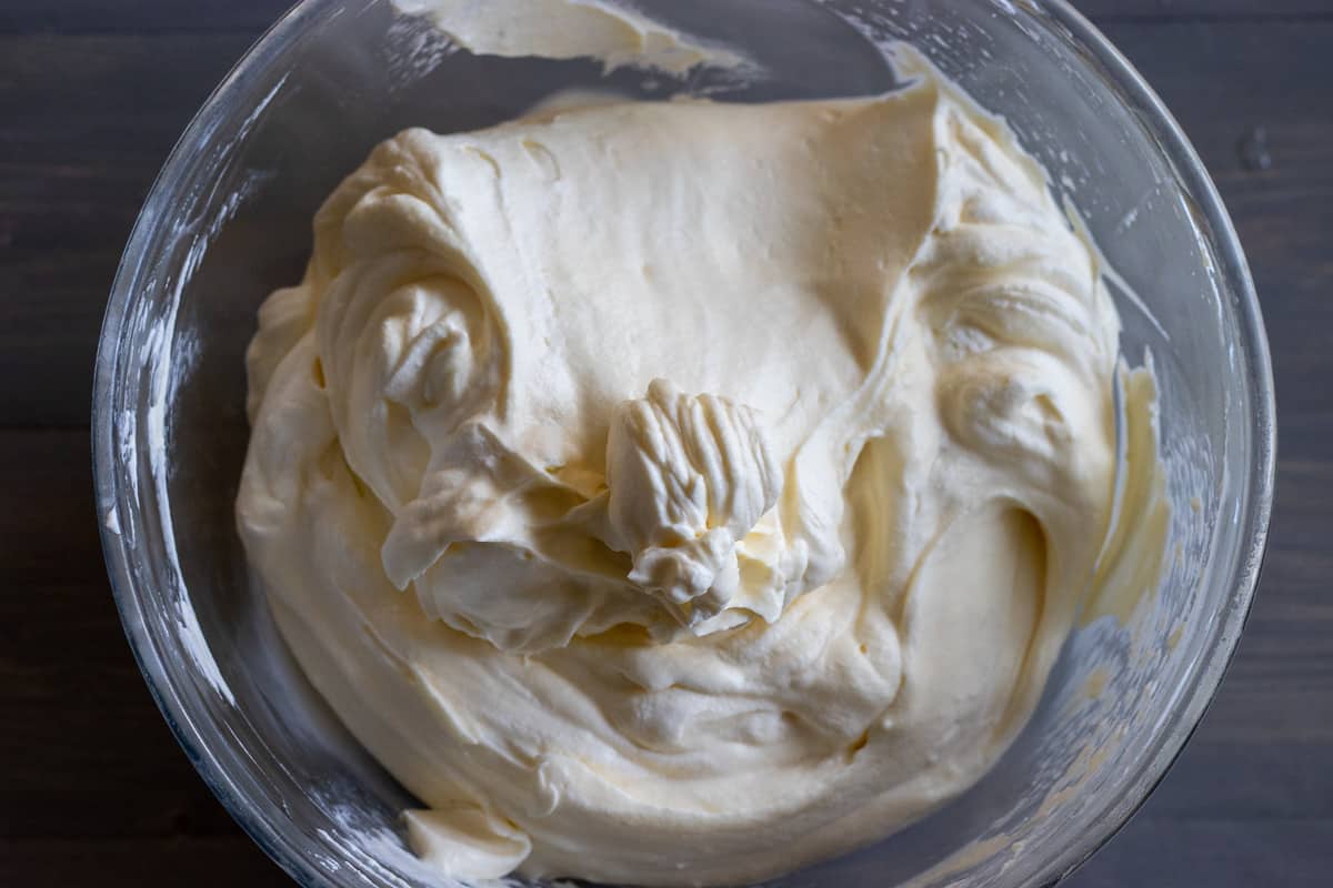 mascarpone mixture and whipped cream are folded together