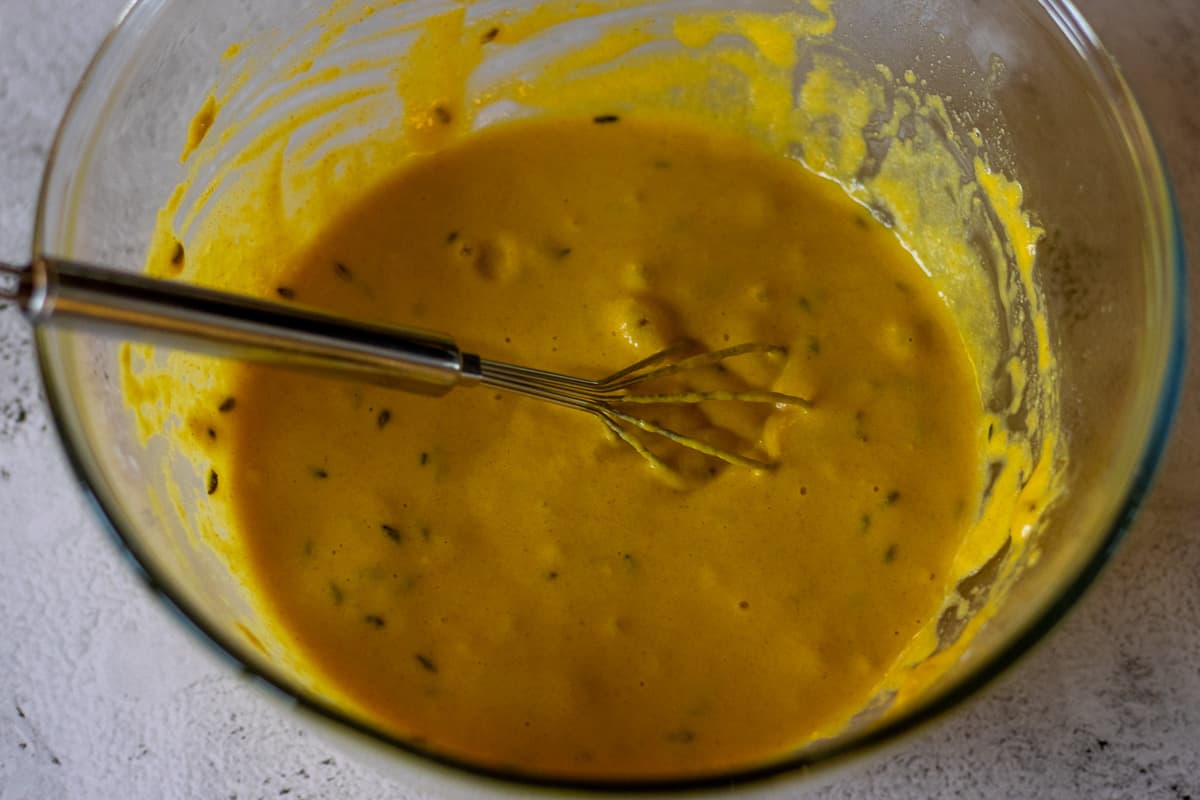 the batter for Bhajis in a large bowl
