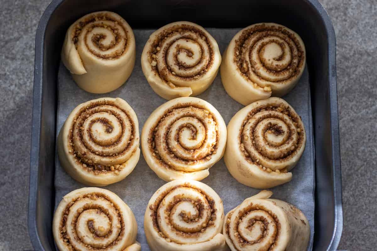 9 pieces of cinnamon rolls are doubled in size