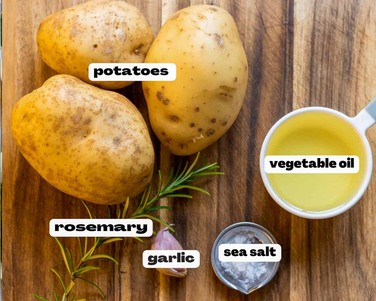 labelled picture of ingredients for crispy sauté potatoes 