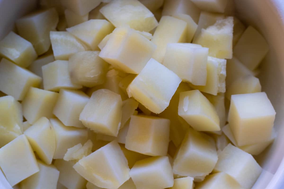 diced potatoes are parboiled for 6-7 minutes