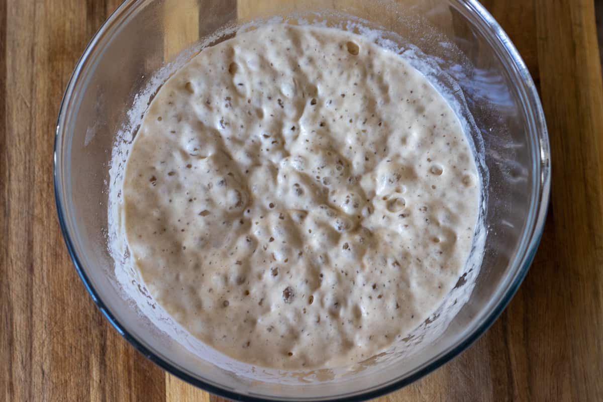 The yeast and water mixture rested for 30 minutes