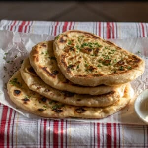Homemade tawa naan bread with garlic butter