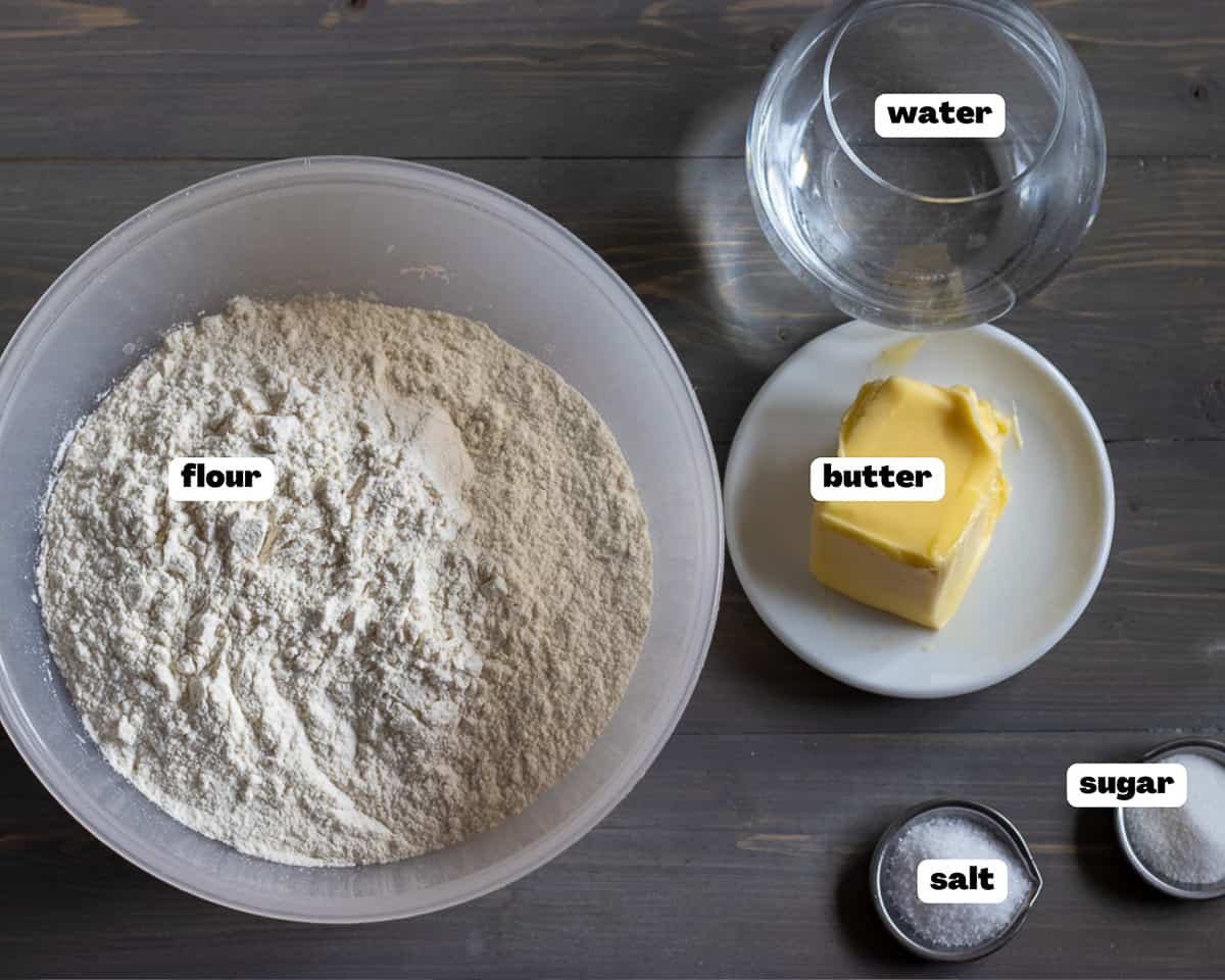 Labelled picture of ingredients for turkish bozo pastry recipe
