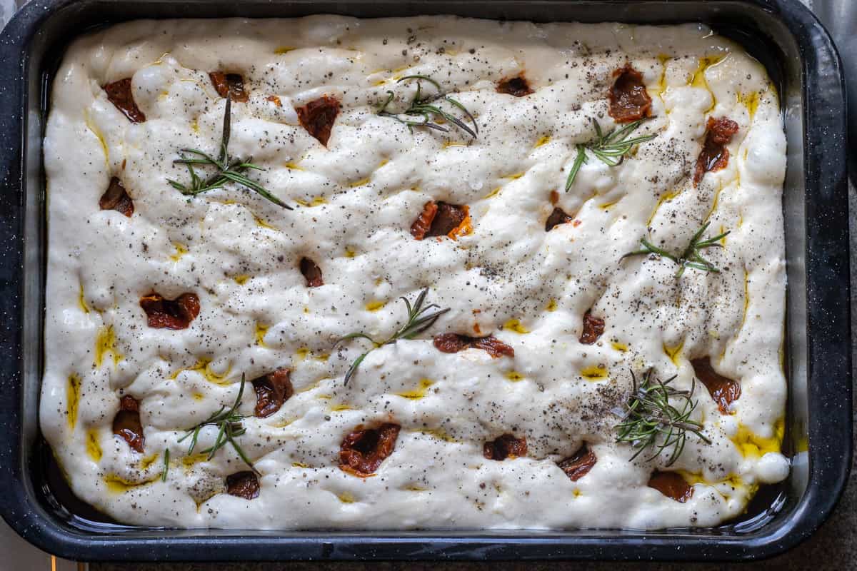 Focaccia bread is ready to bake