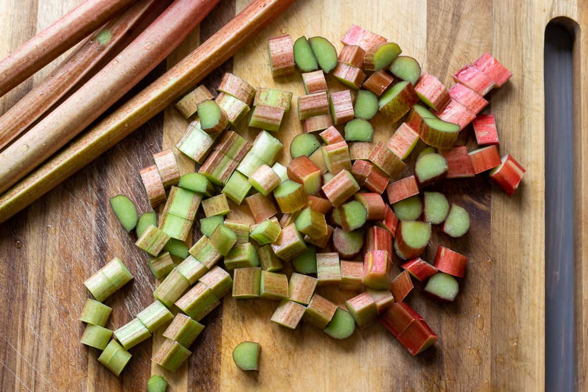 rhubarb is cut into small pieces