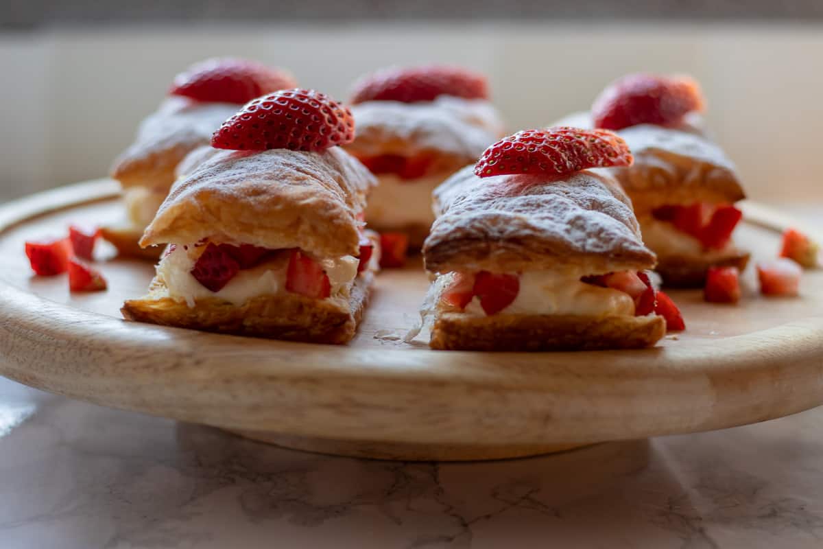 5 pieces of Easy Strawberry Puff Pastry Stacks with Cream