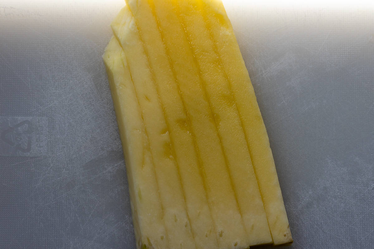 mango slices are cut into strips
