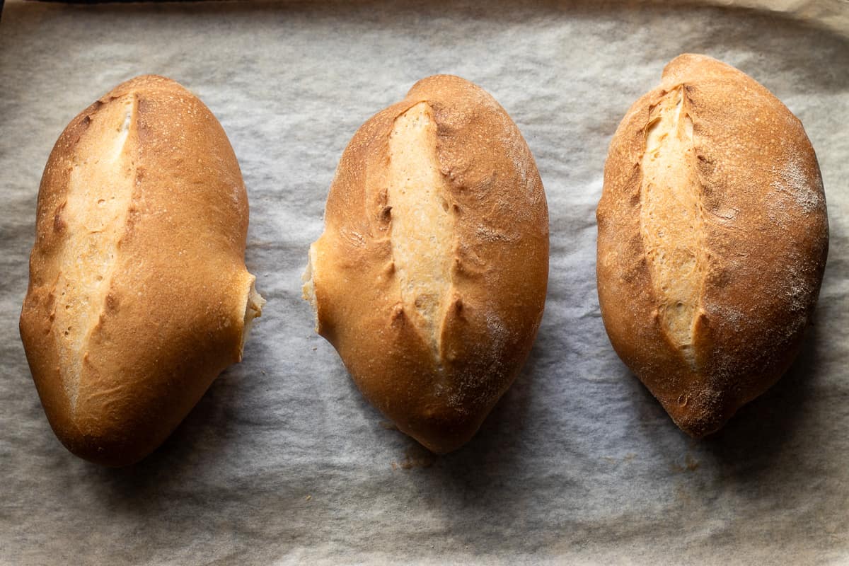 3 freshly baked Bolillo - Crusty Mexican Bread Rolls