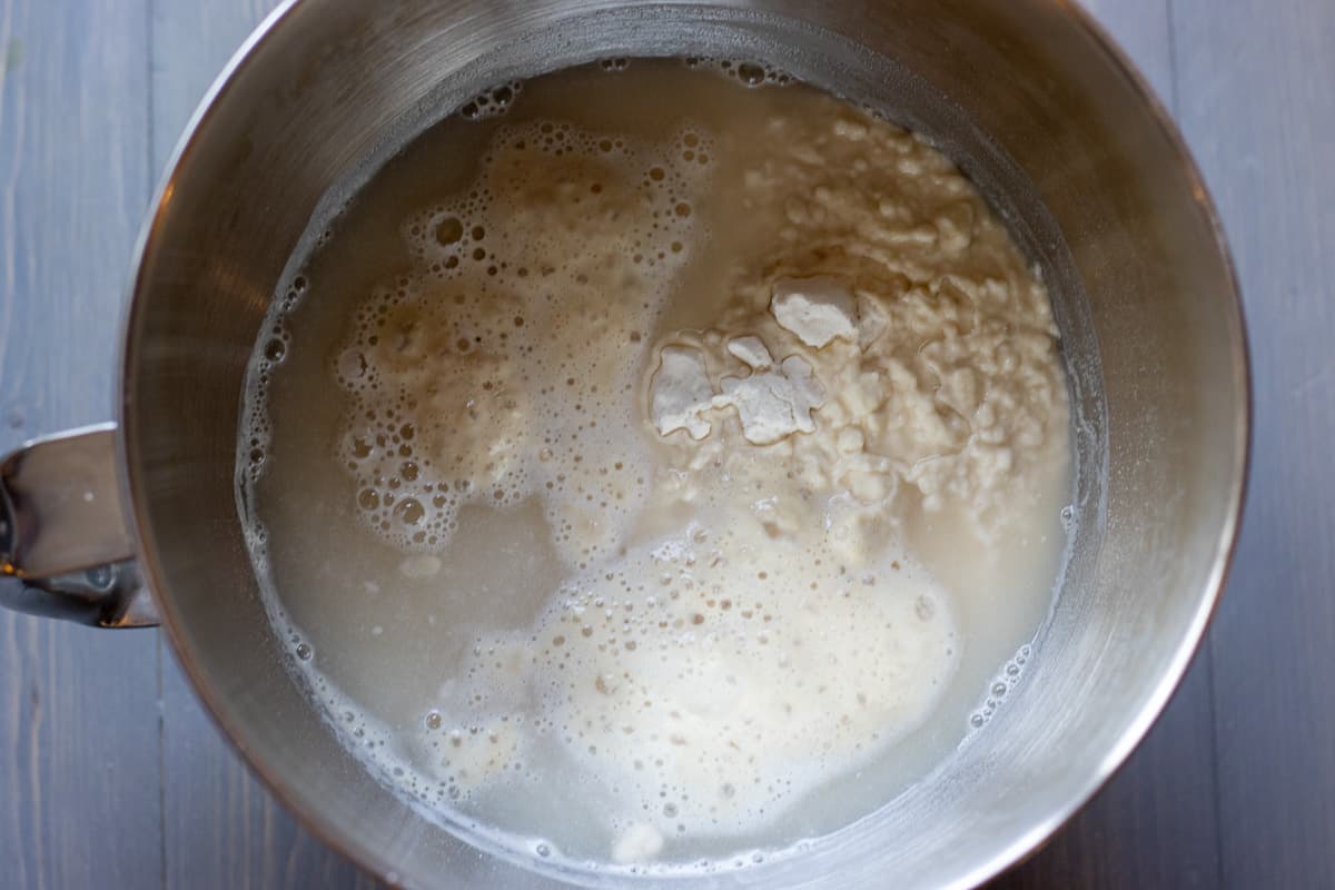 yeast mixture is added to dry ingredients
