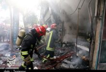 آتش‌سوزی انبار لوازم یدکی خودرو در خیابان امیرکبیر