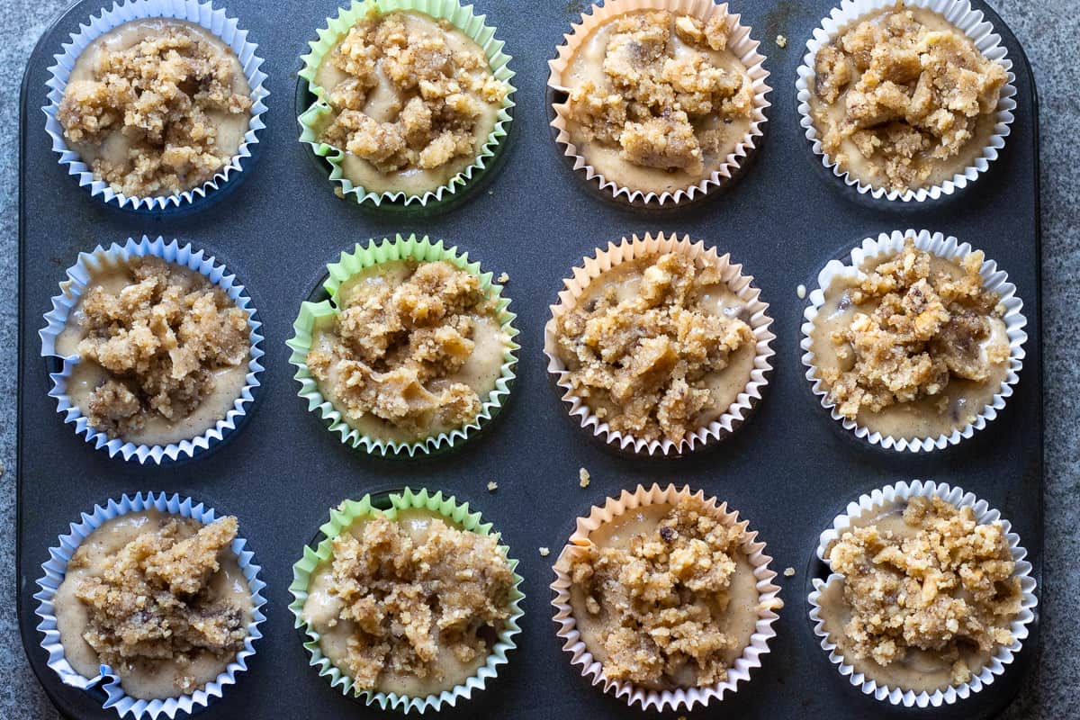 muffins are topped with streusel