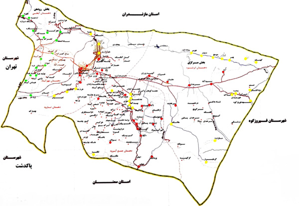 نقشه دماوند روستاهای دماوند (معرفی 117 روستای دماوند)