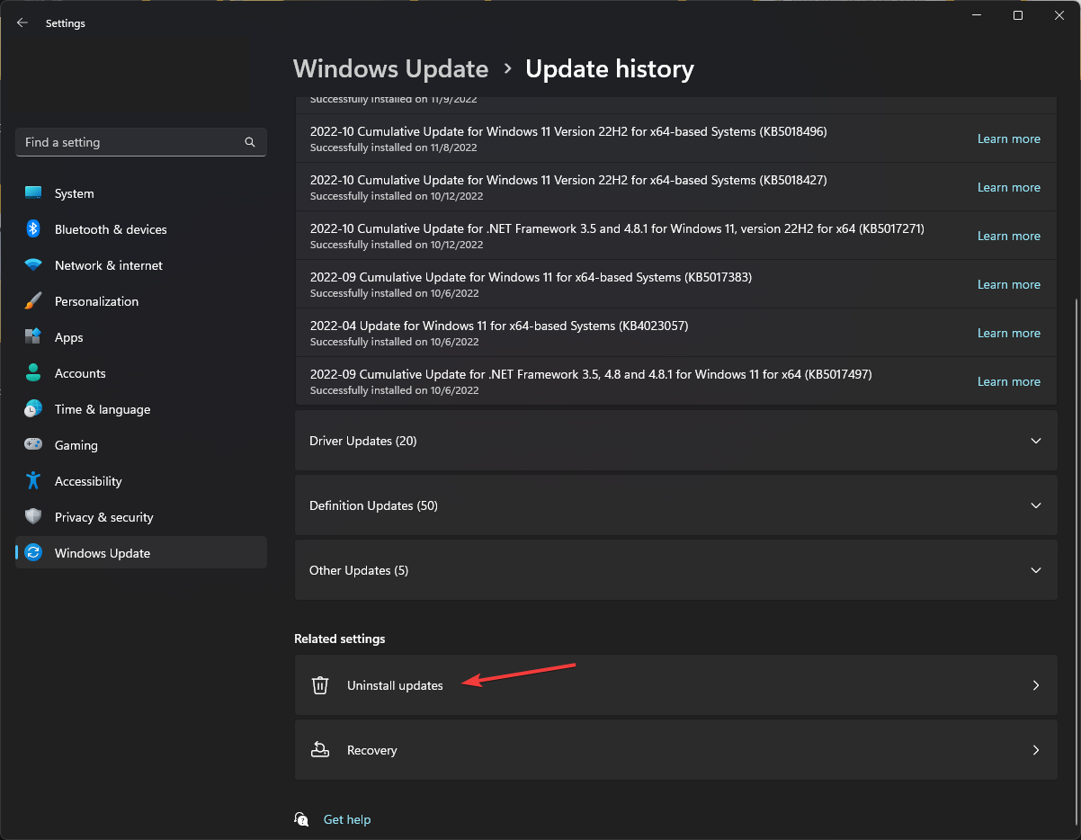 Windows Update - Update history