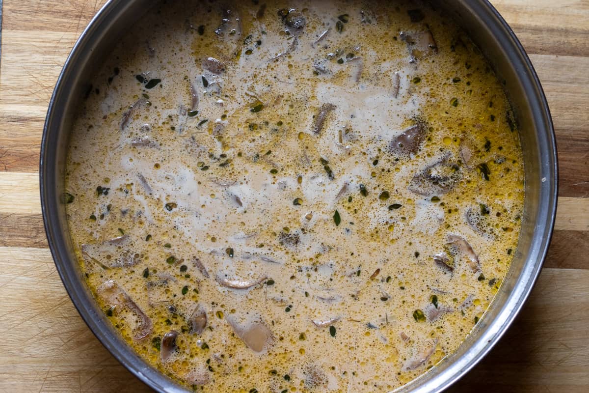 cream and dijon mustard are added to the sauce