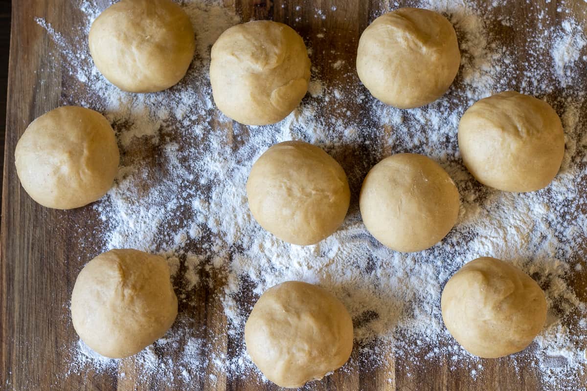 divide the dough into 10 equal pieces